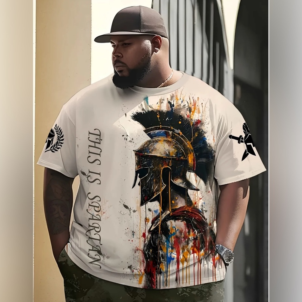 Warrior Spartan Men'S Round Neck Short Sleeve T-Shirt,
Top, Plus Size 2X